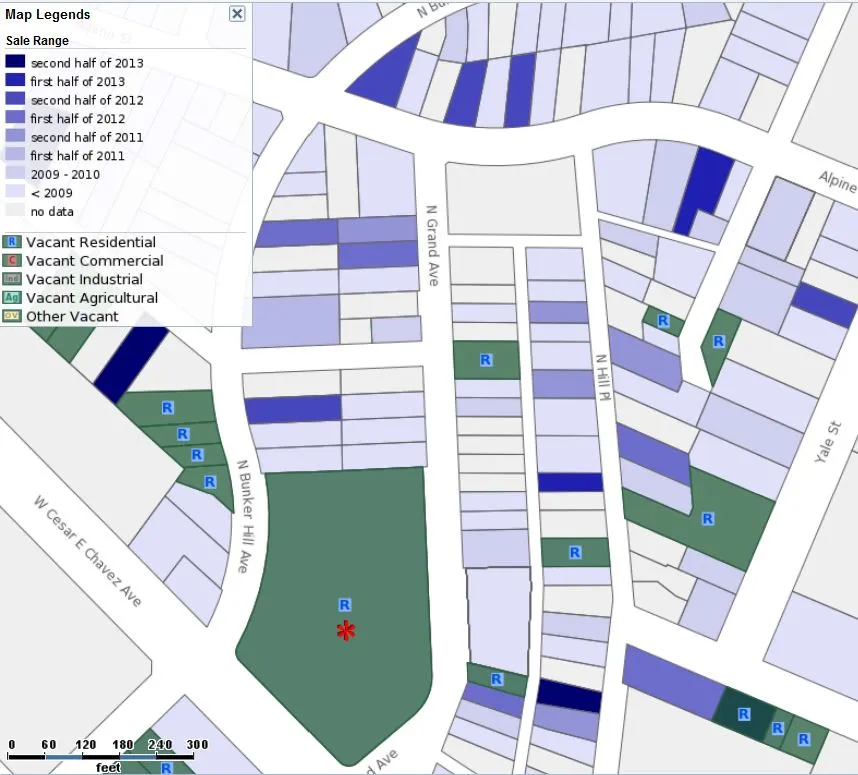 Recent Sales map with Vacant Lots overlay