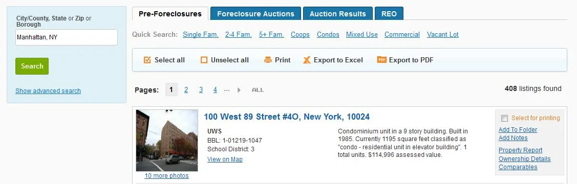 Find pre-foreclosures in NYC