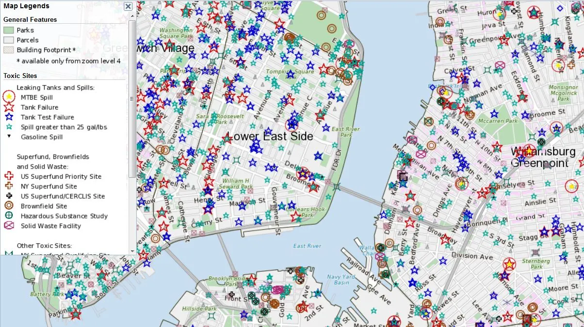map of Toxic sites in NYC