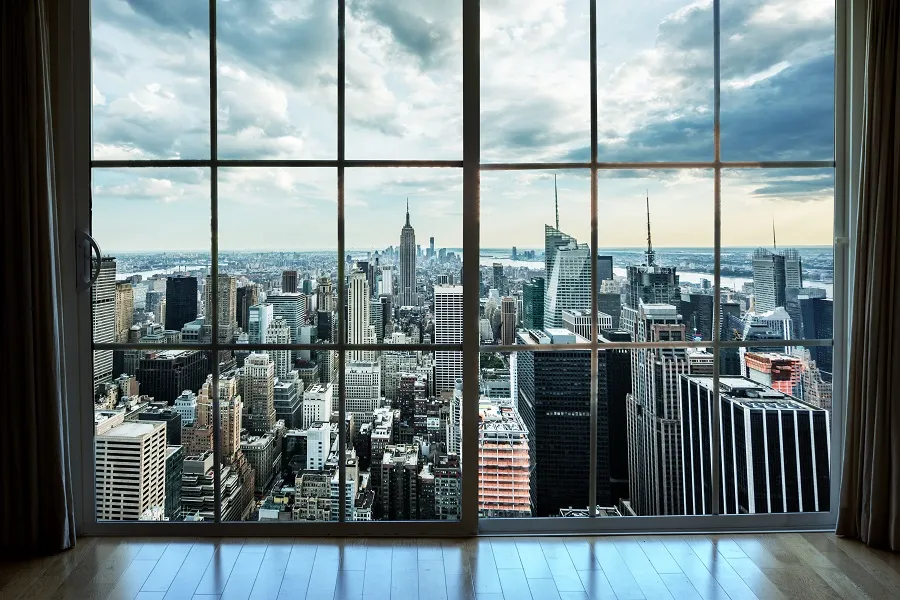 View of Manhattan, NYC from high-rise apartment building