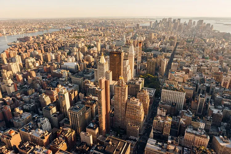 Aerial view over Flatiron District, Chelsea, Lower Manhattan