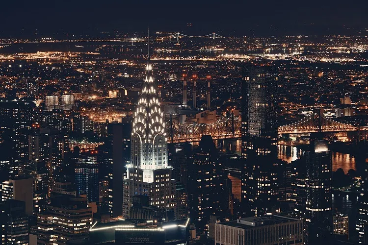 View of the Chrysler Building and the Midtown Manhattan Skyline at night