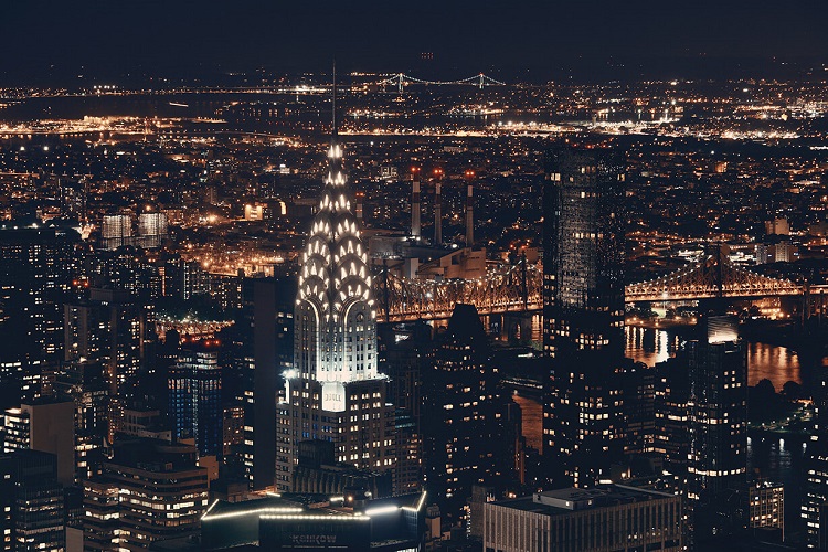 View of the Chrysler Building and the Midtown Manhattan Skyline at night