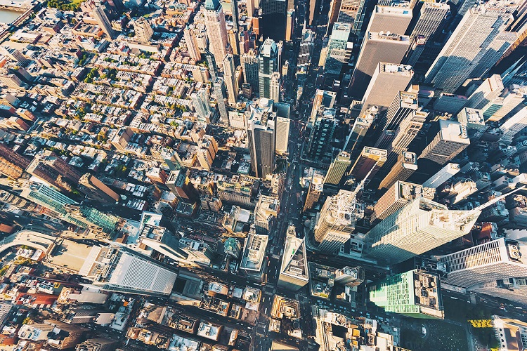 Aerial view of Manhattan and Times Square