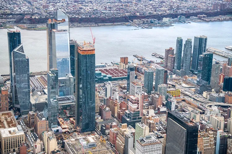 The Hudson Yards development, the Hudson Commons project and the Hudson River in the background