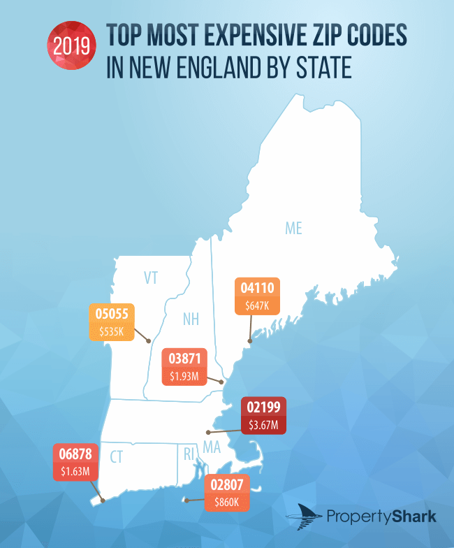 Map of 2019 Most Expensive Zip Codes in New England