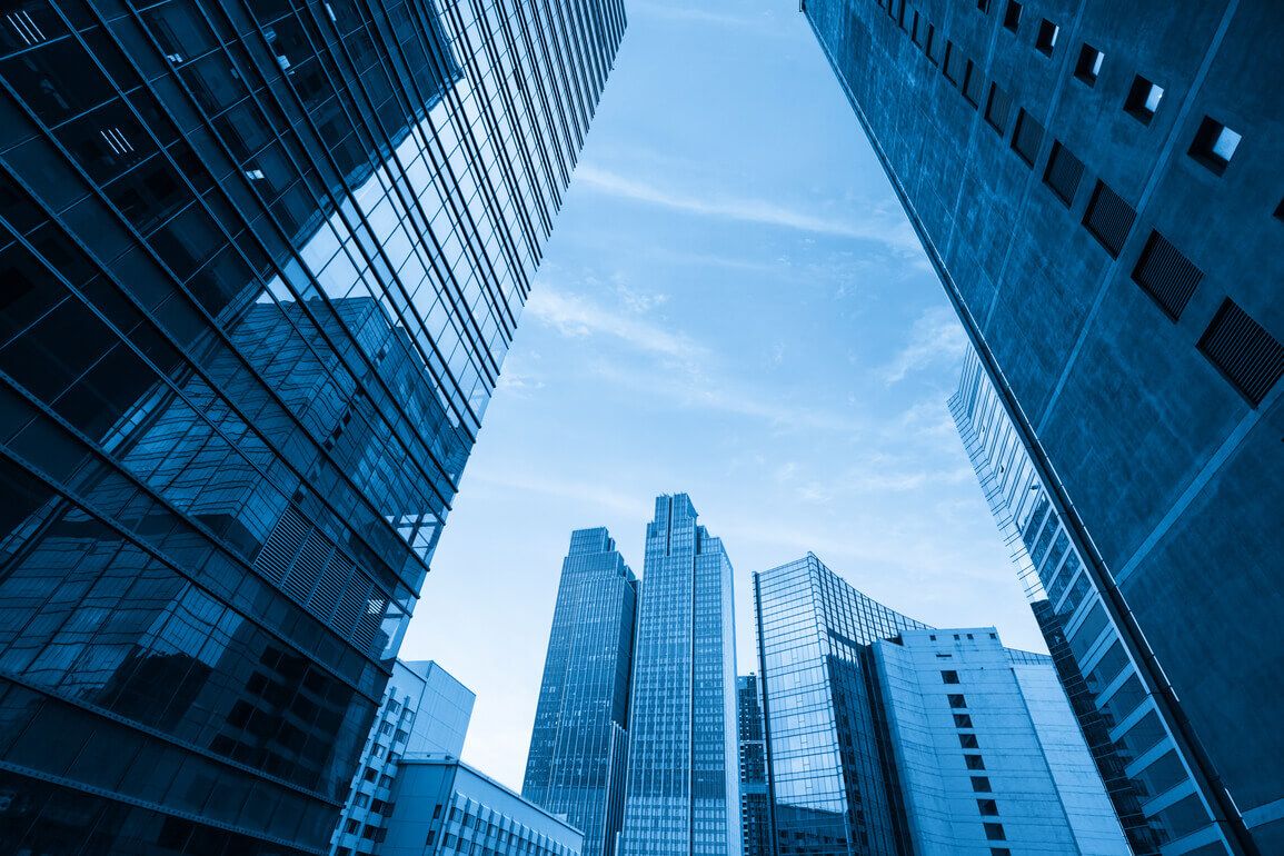 Skyline of glass facade office buildings