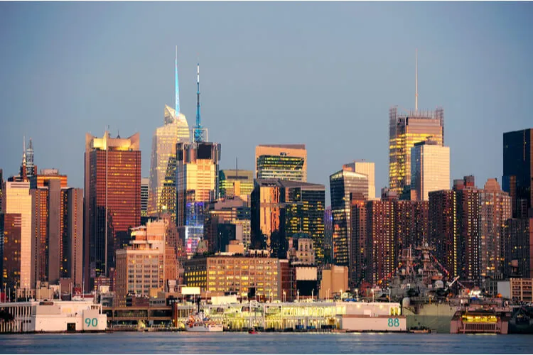 View of Midtown Manhattan buildings from across the Hudson River