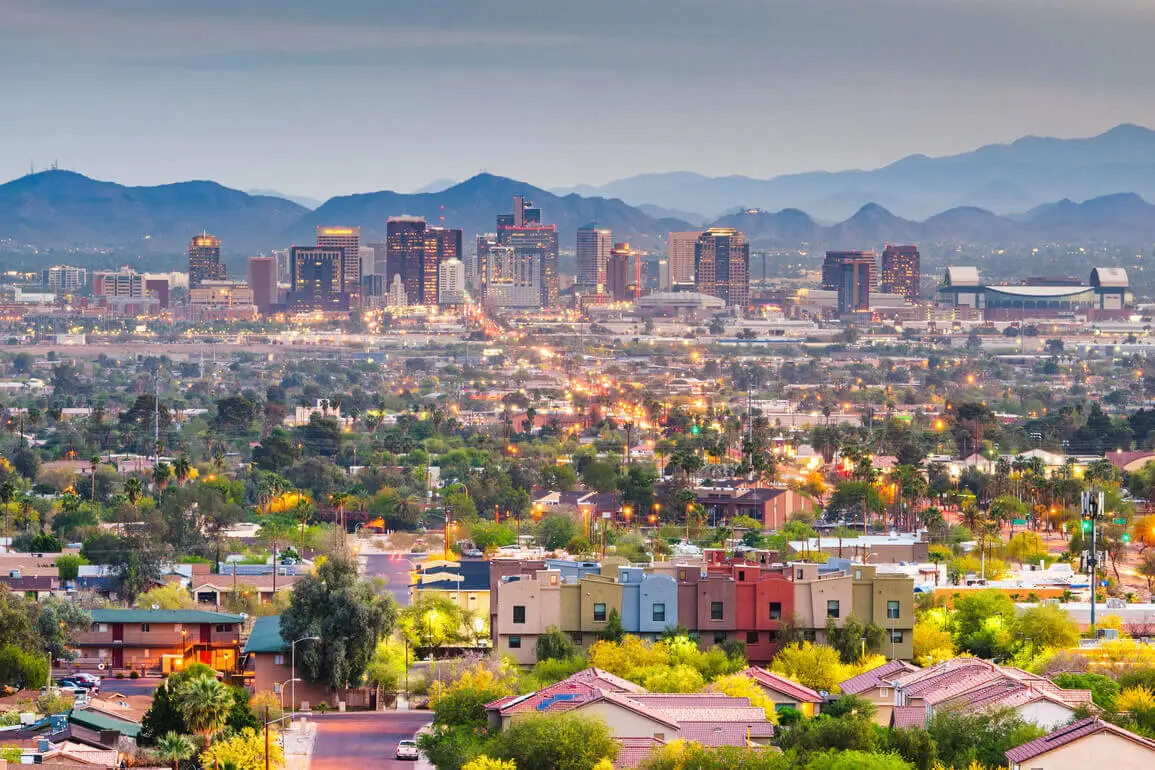 Eagle's eye view of the skyline of Phoenix, Ariz.
