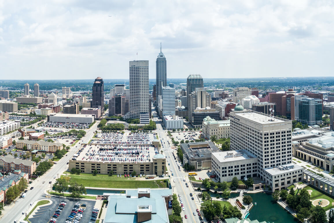 Aerial view of Indianapolis' central business district