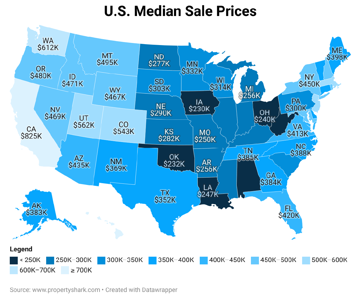 Map of US Cheapest States to Buy a House